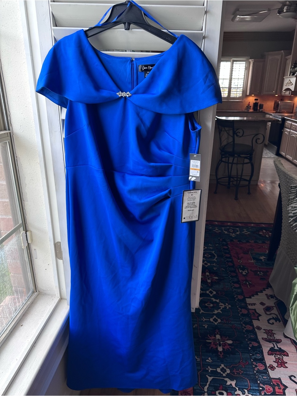 Jessica Howard Cobalt Blue Off-Shoulder Midi Dress with Brooch